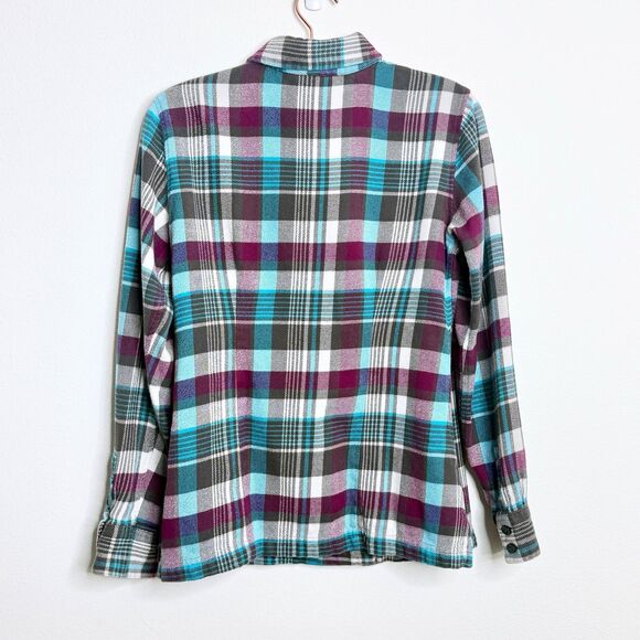Patagonia Women's Plaid Flannel Shirt 100% Organic Cotton Size 6 Green Gray Teal - Picture 5 of 10